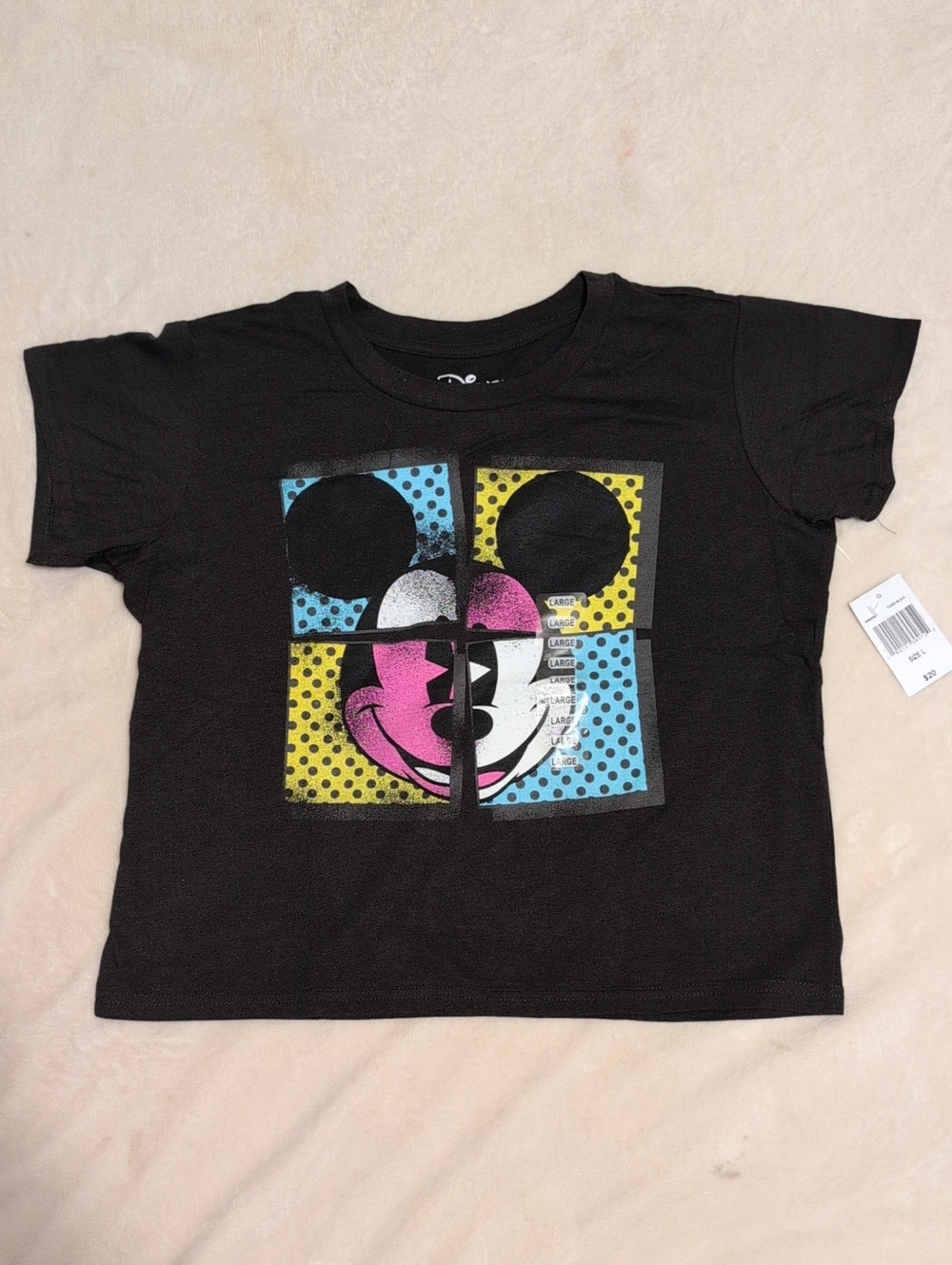 Disney Juniors Crop Top Mickey Mouse Tshirt Size Large Nwt